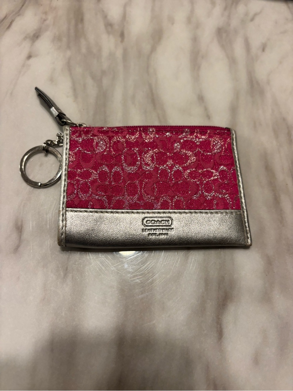 COACH Pink and Silver Signature Mini Wallet